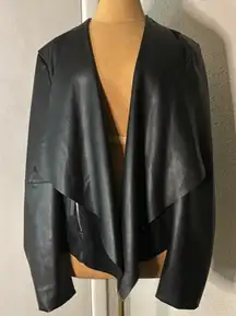 Charlie Paige Black Faux Leather Wing Collar Jacket XL Rocker Biker Goth Mobwife