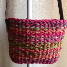 Rainbow colorful straw basket wicker crossbody shoulder strapbag purse tote