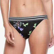 Athleta Gold Coast Floral Banded Low Rise Stripe Bikini Bottoms Medium Black New