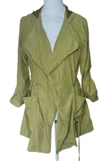 Milk and Honey Spring Green Jacket Long Hood Lightweight Mid Length Cinch Waist
