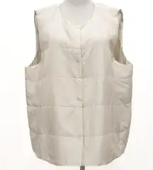 Eileen Fisher Quilted 100% Silk Vest‎ In Off White Size XL