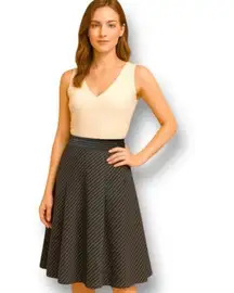 Theory 4 Black White Pinstripe Pleated A-Line Skirt Office Career Academia