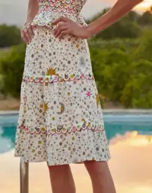 CeliaB Izar Celestial Cotton Skirt White with Scalloped Embroidery Boho Size XS