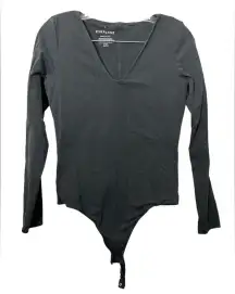 Everlane Women's Thong Cut The Long-Sleeve V-Neck Bodysuit Black Medium