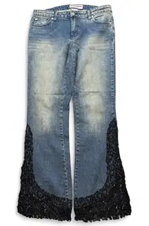 Y2K Bisou Bisou Lace Beaded Flare Jeans, Women's Size 8
