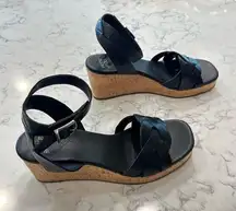 Frye & Co Black Leather Wedge Open Toe Sandals Size 6