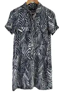 ZARA  100% Linen Zebra Print Mini Shirt Dress Short Sleeves Black White, Size XS