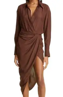 GAUGE81 Silk Puno Draped Shirt Dress Brown Size S NWT