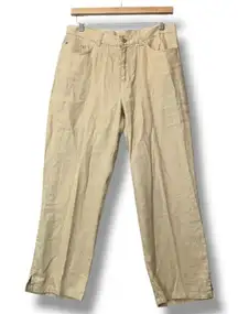 Lauren Ralph Lauren Women's Petite Linen Pants Beige 10P Preppy Coastal Nautical