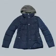 Tommy Hilfiger Women's Navy Blue Puffer Jacket Coat Removable Hood inner sweater