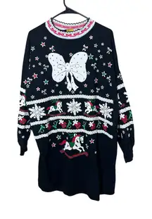 Vintage Savoy Christmas Dress One Size‎ Black Holiday Rocking Horse Bows Stars