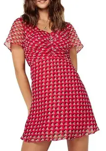 Revolve The East Order Serena Red Floral Fit & Flare Mini Dress Large Chiffon