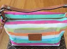 Coach Hampton Watercolor Stripe mini hobo bag in with tan leather accents