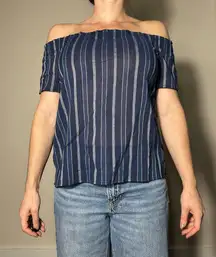W by Worth 100% Cotton Blue Striped Off the Shoulder Top Size P NWT