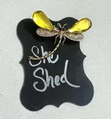 NWT She Shed Yellow Rhinestone Dragon Fly Brooch Pin