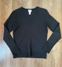 Chico’s Silk Blend Knit Sweater black v-neck classic minimalist women’s size 0
