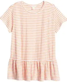 CASLON Top Coral White Brooke Striped Floaty Peplum Tee Top Ruffle Medium #4•4