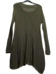 Latiste by Amy Womens Sweater Tunic Top Long Sleeve Cable Knit Army Green Small