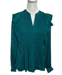 Anthropologie By  Pintuck Blouse Long Sleeve Blouse Shirt Dark Turquoise Size S