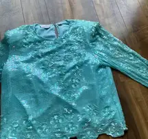 Laurence‎ Kazan 100% silk long sleeve fully sequined blouse size XL