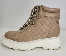 Jane Quilted Just Fab Womens Boots Sz 7‎ Brown Ankle Cut  Lace-Up Platform Heels