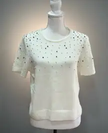 Off-White H&M Beaded Short Sweater Size L NWT