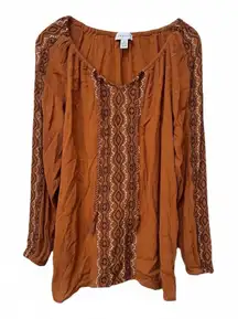 Susan Graver Petite Copper Brown Embroidered Boho Blouse – MP