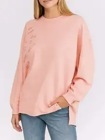 Aerie Down-To-Earth After Sunset Smile + Wave Crew Neck Sweatshirt Peach Pink XS