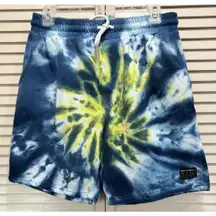 Maui & Sons Tie Dye Blue/Yellow Sweat Short Size L Elastic/Tie Waist High Rise