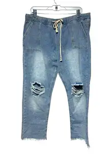 Distressed Boho Relaxed Baggy Fit Drawstring Waist Jeans XXL