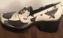 Nasty Gal Cow Print Funky Faux Leather Loafers Black White Platform Size 4