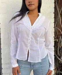 Bohemian White cotton long sleeve button up shirt with lace details size m 