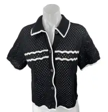 Abercrombie & Fitch Black Crochet Open Knit Short Sleeve Button Up Shirt Top S