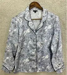 Talbots Button Up Pajama Top‎ Womens Medium Blue Floral Long Sleeve Cotton