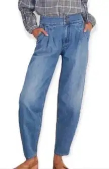 Blank NYC The Balloon Bo Legged High Rise Pleated Flowy Trouser Denim Jeans
