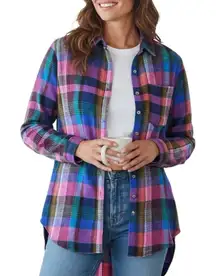BeachLunchLounge Women’s Oversized Button Front Top Size Small Multicolor Plaid