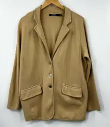 Lauren Ralph Lauren Womens 1X Camel Knit Cardigan Blazer Button Front Pockets
