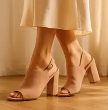 CL by Laundry Blush Pink Suede Peep Toe Slingback Block Heel Sandals Chic Boho 6