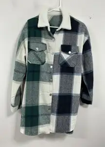 Womans Shein Shirt Jacket Medium Multicolor Plaid Flannel Button Front