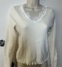 Cream Sweater with Lace Trim