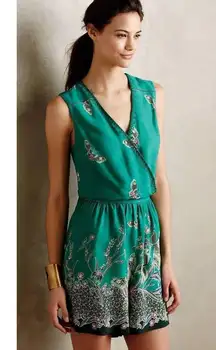 Anthropologie Elevenses Papillion Green Butterfly Print Open Back Romper S