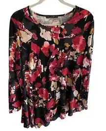 Rose & Olive Long Sleeve Floral Print Asymmetrical Hem Jersey Knit Top Size L