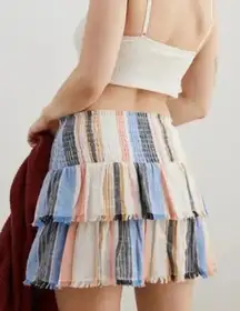 AERIE Size Small Pull On Elastic Waist Tiered Stripe‎ Boho Mini Skirt