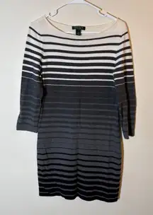 Lauren Ralph Lauren Dress Striped Knit‎ Sweater Gray White Size Medium