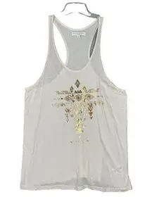 Spiritual Gangster Shirt Womens Large Cream Gold Hamsa Graphic Racerback Tank