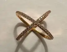 Gold and CZ x cross ring