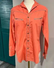 Ralph Lauren RARE vintage  western wear bright peach pearl snap western top 12/M