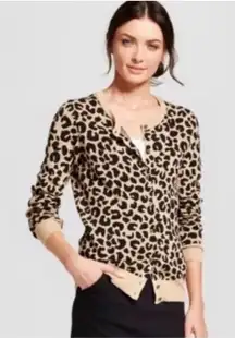 A New Day Leopard Print Crewneck Cardigan Sweater Size XS