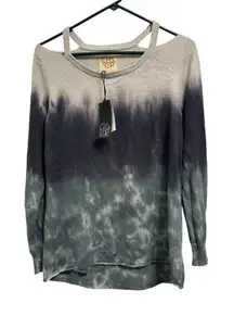 CHA‎ SOR Gray Ombre Cold Shoulder Long Sleeve Knit Top, Size L