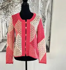 J.Jill Crochet Multi-Color Cotton Linen Blend Long Sleeve Sweater - S‎